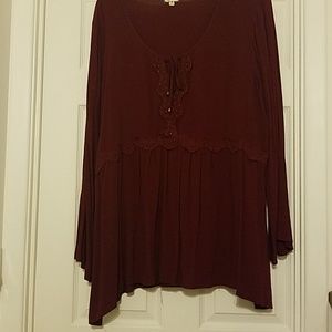 Maroon w gold embellishments,  long sleeved